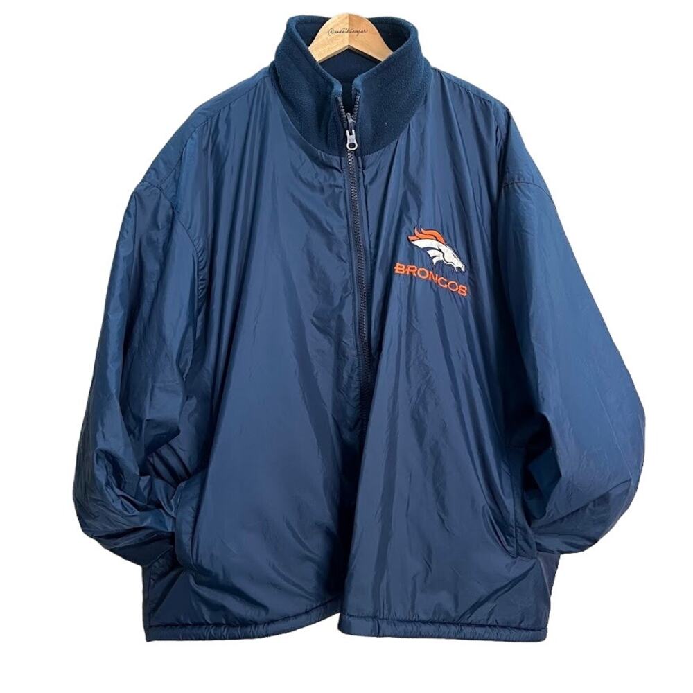 Vintage Denver Broncos Reversible Fleece‎ Windbreaker Jacket Size XXL
